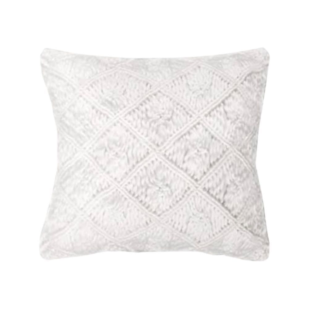 Square Heathered Macrame Throw Toss Pillow by Opalhouse, White 18"x18"